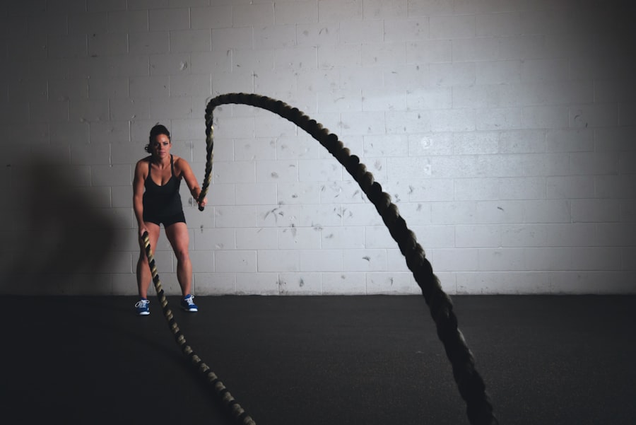 Athlete climbing a rope