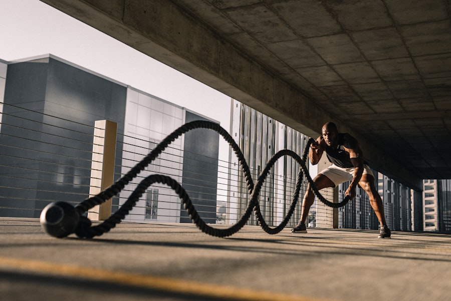 Athlete training with a rope